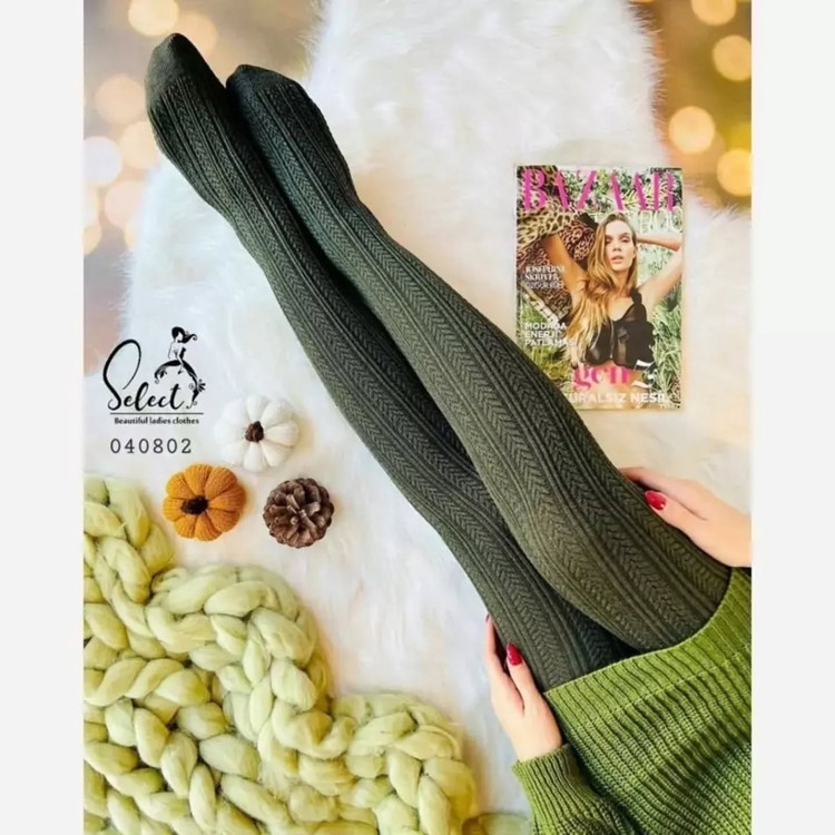 جوراب شلواری گندمی سبز