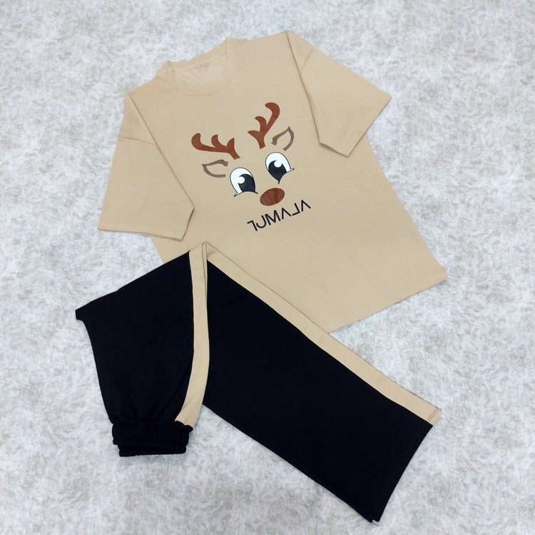 ست لانگ و شلوار بگ گوزن کرم