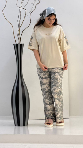 ست لانگ و شلوار بگ گوچی ابر و بادی طوسی روشن