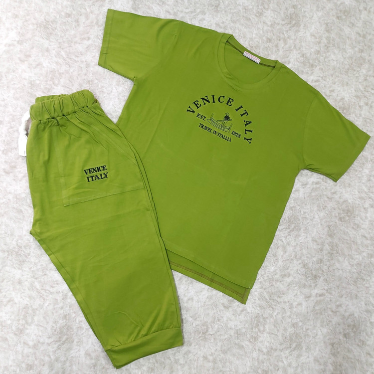 ست تیشرت و شلوارک ونیز سبز صدری