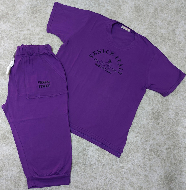 ست تیشرت و شلوارک برمودا ونیز بنفش