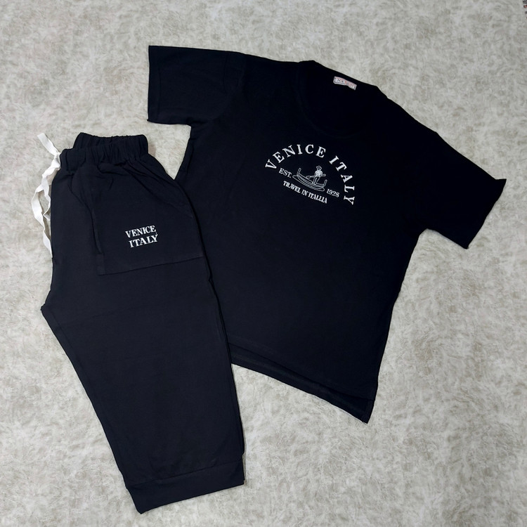 ست تیشرت و شلوارک برمودا ونیز مشکی